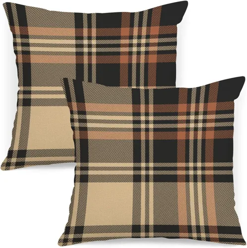 Vista 10 de AOFANGGO - Juego de 2 fundas de almohada de otoño decorativas de 16x16 pulgadas. Fundas de almohada de cuadros naranja y gris, cojines de lino