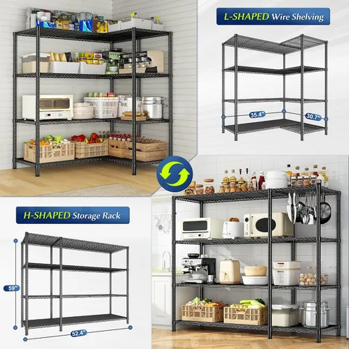 Vista 4 de Romorgniz - Estantes de almacenamiento, 1120 cargas resistentes y en forma de L, para cocina 4 Tier shelf 52.4" W,Waterproof &