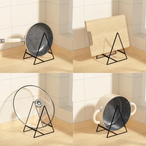 Vista 6 de Paquete de 2 soportes triangulares para platos grandes, verticales, estantes de secado de platos, organizadores de platos de metal, soportes