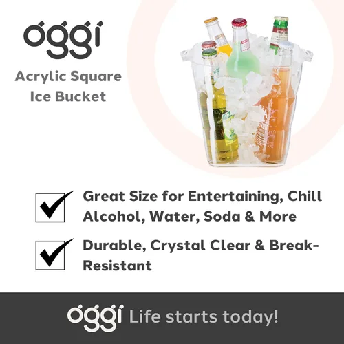 Vista 7 de OGGI Cubo de Hielo Cuadrado de Acrílico - Enfriador de Bebidas Transparente con Asas, Enfriador de Vinos, Enfriador de Cervezas, Cubos de Bebidas