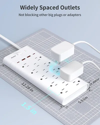 Vista 3 de Regleta de alimentación con protector de sobretensión, extensor de toma y 14 enchufes y 4 puertos USB (2 USB C), cable de extensión de 10 pies
