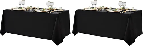 Vista 10 de Surmente Mantel rectangular de poliéster de 60 x 102 pulgadas para bodas, banquetes o restaurantes (negro, paquete de 2) Protector de mesa