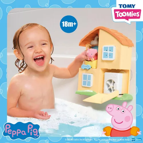 Vista 2 de TOMY Toomies Peppa Pig House Set de Juguetes de Baño – Centro de Actividades para Bañera de Niños Pequeños con Ventosa – Juguetes de Baño para Bebés