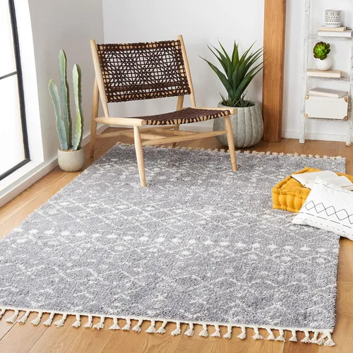 Vista 25 de SAFAVIEH Berber Fringe Shag Collection - Alfombra decorativa de 2 pies 2 pulgadas x 4 pies, color crema y gris oscuro, diseño que no desprende