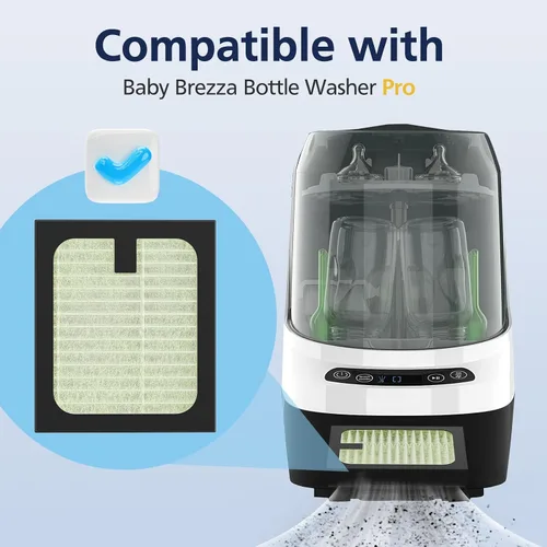 Vista 2 de Paquete de 4 filtros HEPA de repuesto para lavadora de biberones Baby Brezza Baby Bottle Washer Pro, filtración de alto rendimiento para limpiador