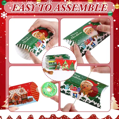 Vista 4 de Cholemy 120 cajas de almohada de Navidad, cajas de regalo pequeñas, tarjetas de regalo de Navidad, a granel, 12 diseños, cajas de dulces de Navidad