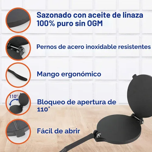 Vista 4 de StarBlue - Prensa de tortilla de hierro fundido de 8 pulgadas con 100 piezas de papel de aceite GRATIS y libro electrónico de recetas - Herramienta