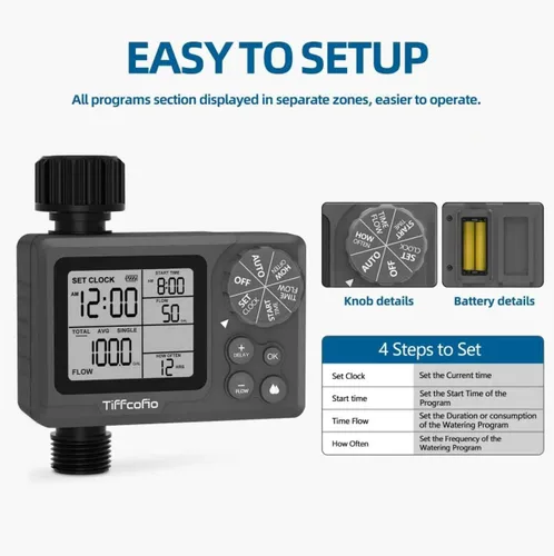 Vista 2 de Nuevo temporizador de aspersor programable de control de volumen de agua, temporizador de manguera con control de duración del agua y medidor