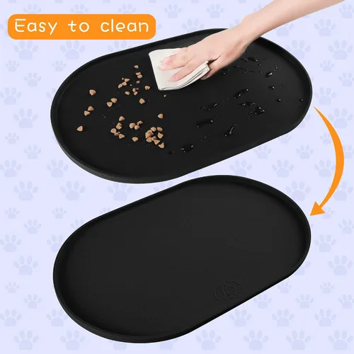 Vista 4 de Estera de silicona 100% impermeable con borde elevado de 1.27 cm libre de BPA para comida de perros, tapetes para alimentación de gatos y perros que
