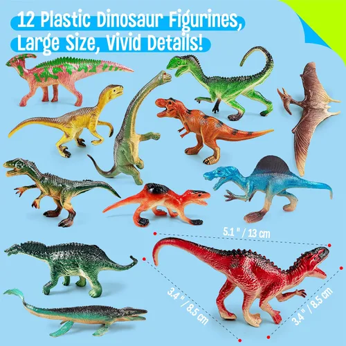Vista 2 de 12 juguetes de dinosaurio para niños, figuras de animales de plástico, figuras de dinosaurios portátiles, juego Montessori, juego educativo