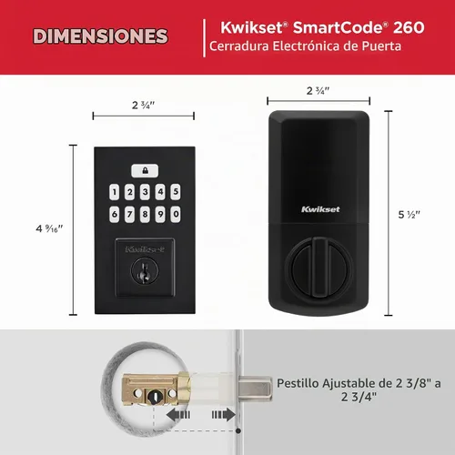 Vista 9 de Kwikset SmartCode 260 - Cerradura de puerta con teclado electrónico sin llave con entrada automática, códigos de usuario personalizados, seguridad