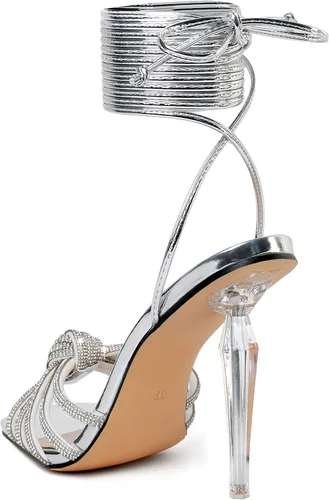 Vista 4 de YODEKS Women's High Heel Sandals Strappy Stiletto High Heel Open Square Toe Shoes