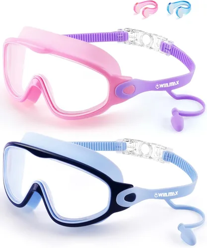Vista 11 de WIN.MAX Paquete de 2 gafas de natación antiniebla, anti rayos UV, visión transparente para hombres, mujeres, niños y niñas, gafas de natación