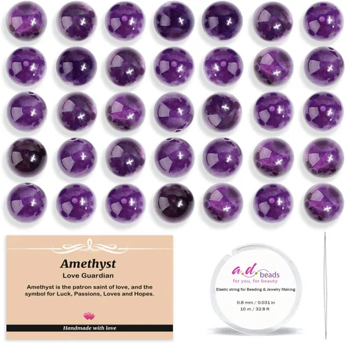Vista 15 de AD Beads 200 cuentas redondas naturales de 7 chakras de 0.157 pulgadas (0.157 in), piedras preciosas de energía curativa, kit de joyería