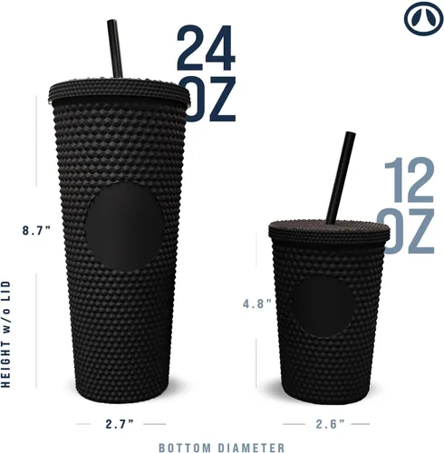 Vista 4 de Hogg Vaso Tachonado de 12 onzas con Tapa y Pajita - Negro, Vaso Reutilizable para Café Helado, Vaso Brillante para Mujeres, Taza de Diamantes