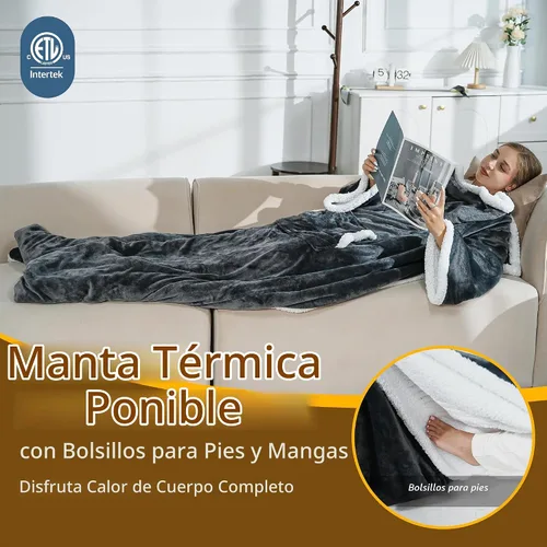 Vista 2 de Manta térmica eléctrica portátil, calor rápido, 52 x 72 pulgadas