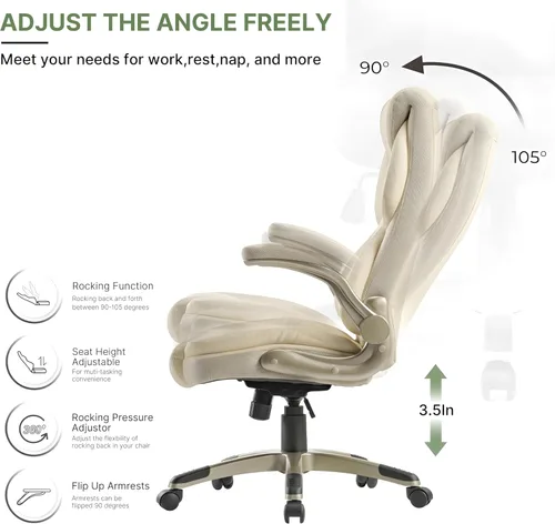Vista 7 de EUREKA ERGONOMIC Galene - Silla de oficina ejecutiva, color beige Blanco sucio