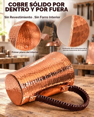 Vista 3 de Taza de cobre puro de 24 oz para agua potable