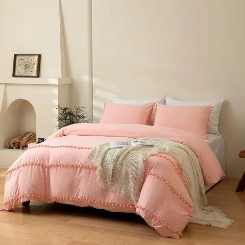 Vista 11 de INFLAG Funda de edredón de tamaño individual con pompones, juego de ropa de cama de microfibra bohemia de 3 piezas, 1 funda de edredón de 66 x 90