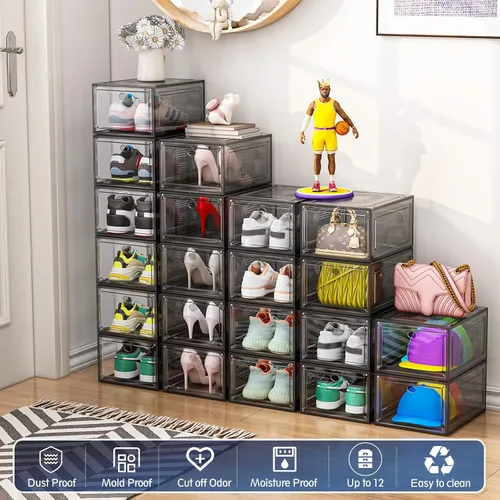Vista 2 de YFXCVSL Paquete de 10 organizadores de zapatos, cajas de zapatos resistentes apilables con puerta magnética, almacenamiento grueso para zapatos