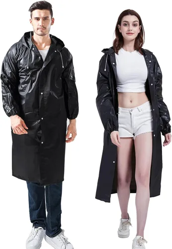 Vista 12 de Rain Ponchos for Adults, Reusable Raincoats for Women and Men - Packable Rain Jackets with Drawstring Hood