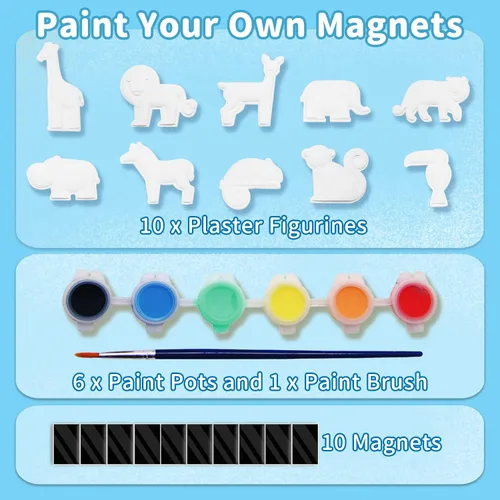 Vista 2 de Funto Kit de pintura de animales para niños, pinta tus propias figuras con imán, juego de manualidades de 27 piezas, cerámica para pintar, proyectos