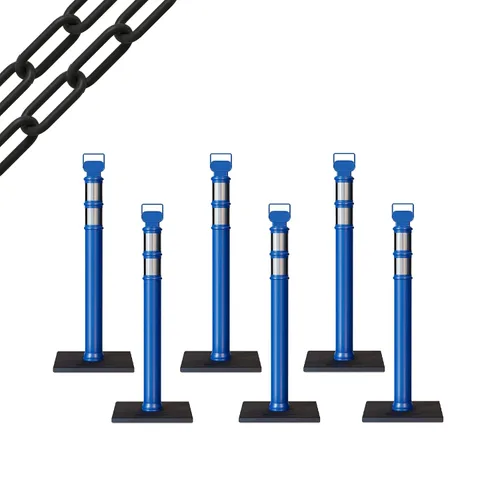 Vista 44 de CCW 6-Pack 45" Delineador Post Kit Kit de 3.0 in collares reflectantes, base de goma de 10 lb (6 postes blancos con cadena negra de 50 pies)