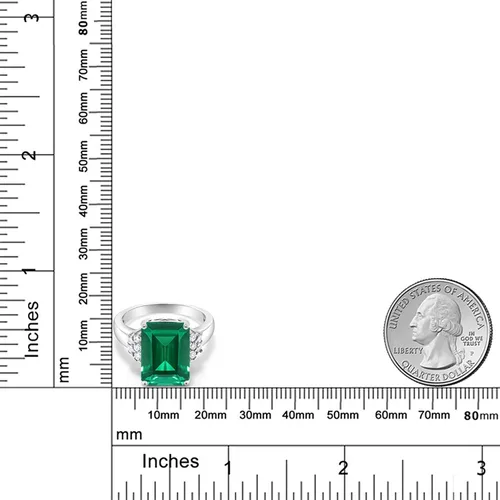Vista 5 de Gem Stone King Anillo de compromiso para mujer de plata de ley 925, esmeralda de imitación verde