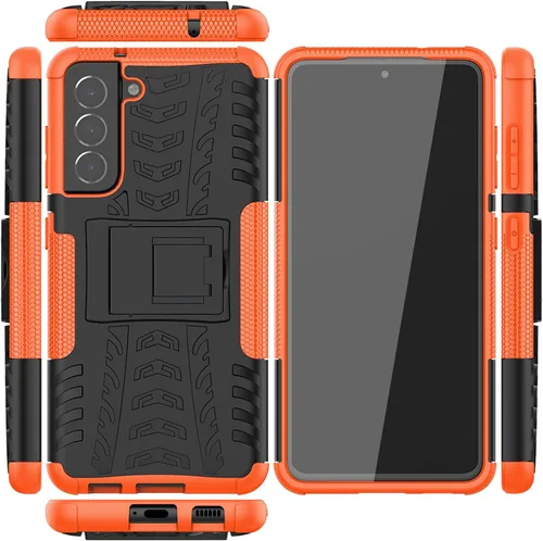 Vista 4 de Asuwish Funda de teléfono para Samsung Galaxy S21 FE 5G con protector de pantalla de vidrio templado y soporte delgado, híbrida, resistente, funda