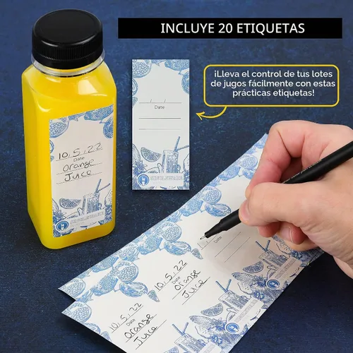 Vista 6 de NYHI 20 botellas de plástico transparente para jugo con tapas a prueba de manipulaciones, recipientes vacíos reutilizables para bebidas con tapas