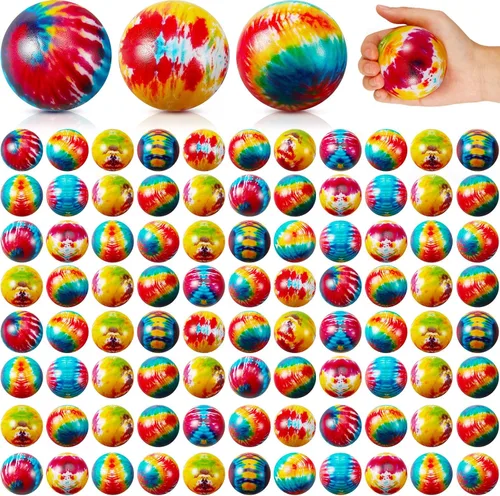 Vista 8 de Wettarn 60 bolas de estrés para fiestas, teñido anudado, a granel, hippie, coloridas, para aliviar la ansiedad, para ejercicio con los dedos, alivio