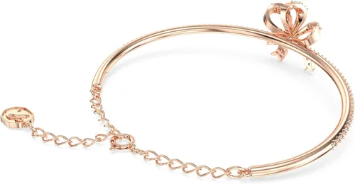 Vista 4 de Colección de joyería Swarovski Volta, con collar, aretes y pulseras, cristales rosados y transparentes inspirados en un lazo con acabado en tono oro