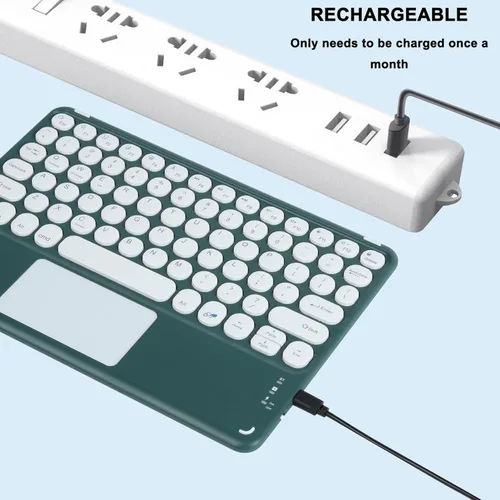 Vista 7 de Teclado inalámbrico con panel táctil, teclado Bluetooth recargable ultrafino mini con panel táctil, teclas redondas para iPad pro/iPad/iOS/Mac Verde