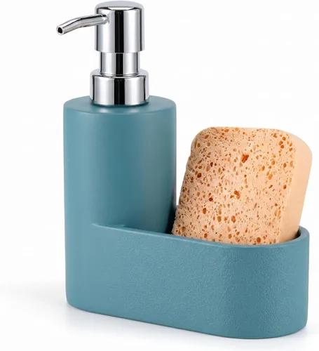 Vista 8 de Dispensador de Jabón para Platos Shinowa con Soporte para Esponja, Bomba de Jabón para Cocina Recargable, Dispensador de Jabón de Superficie 2 en 1