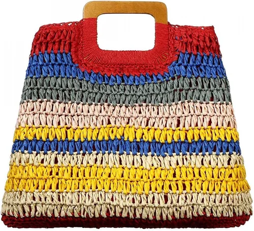 Vista 6 de Bolso de mano tejido colorido hecho a mano de bambú para mujer