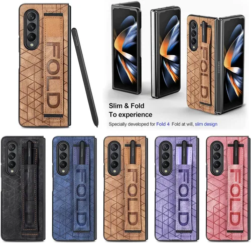 Vista 7 de Funda para Galaxy Z Fold 4, lujo a prueba de golpes Premium PU+PC, ligera, delgada, protectora resistente a los arañazos con soporte para S Pen