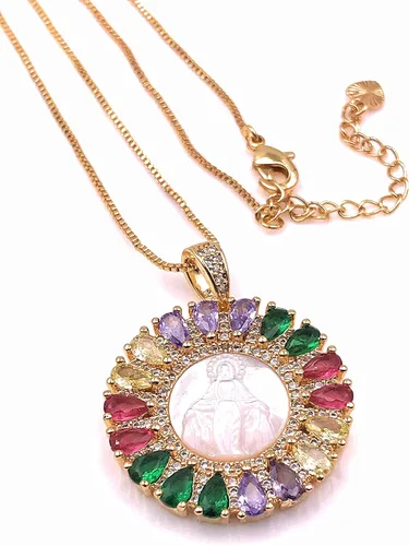 Vista 5 de LESLIE BOULES Collar de medalla milagrosa con colgante de cristal y nácar, Cristal