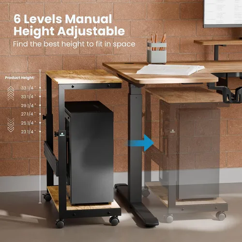 Vista 6 de EUREKA ERGONOMIC Carrito de computadora con soporte para PC, soporte de torre ajustable de 2 niveles para impresora ATX, carrito de metal con ruedas