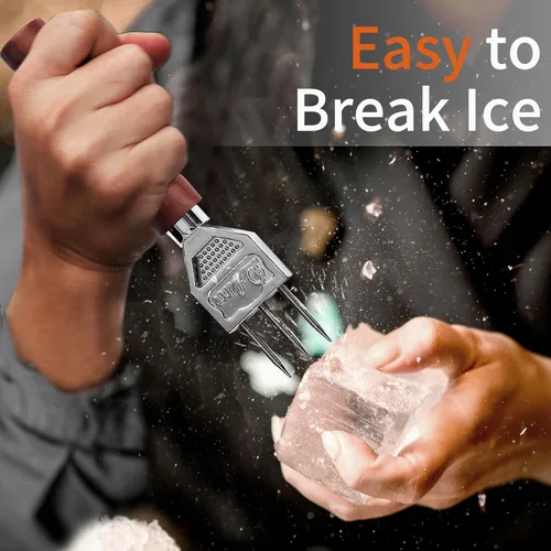 Vista 3 de Picadora de hielo de acero inoxidable con mango de madera, ideal para romper hielo, herramienta de cocina, paquete de 3