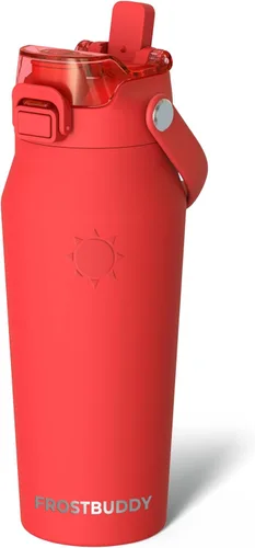 Vista 22 de Frost Buddy botella de agua aislada de 32 onzas con pajilla y tapa para beber Acero inoxidable a prueba de fugas 24 horas de frío Resistente
