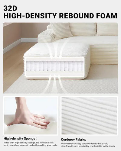 Vista 3 de Cloud Sofá modular moderno de 108 pulgadas con asiento profundo, sofás de pana sin hueso con diván en forma de L para sala de estar, no requiere