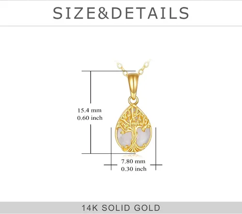 Vista 2 de Collar con colgante de lotoárbol de la vida de oro de 14 quilates, diseño de lágrima de piedra lunar natural, joyería para el día de la madre