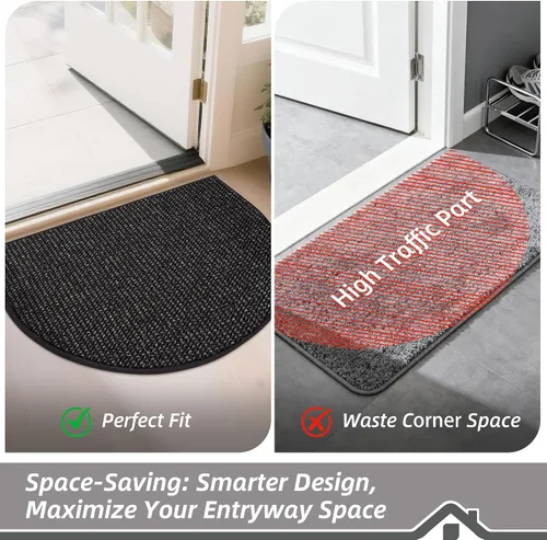 Vista 6 de BEQHAUSE Tapete Atrapa Suciedad para Puerta 17" x 30" Semicírculo Antideslizante Lavable Tapetes de Entrada Alfombras Absorbentes de Bienvenida