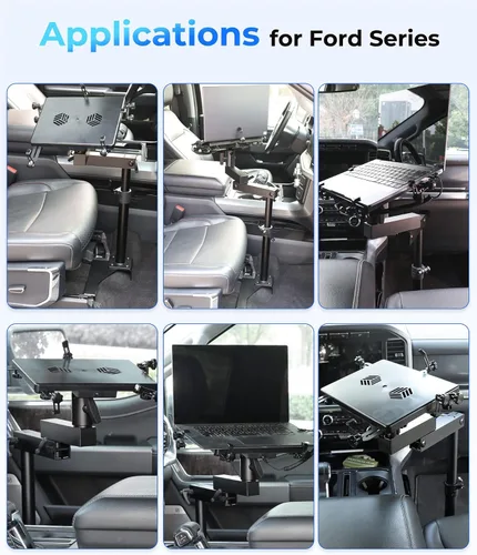 Vista 6 de Soporte para laptop de camión apto para Ford F150, F350, F250, F550, sin perforaciones, soporte para computadora portátil de hasta 17 pulgadas