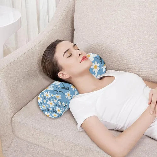 Vista 5 de Cervical Neck Roll, Daisy White Blue Round Pillow Washable Memory Foam Pillow, Bolster Pillow for Improved Sleeping, Travel, Home