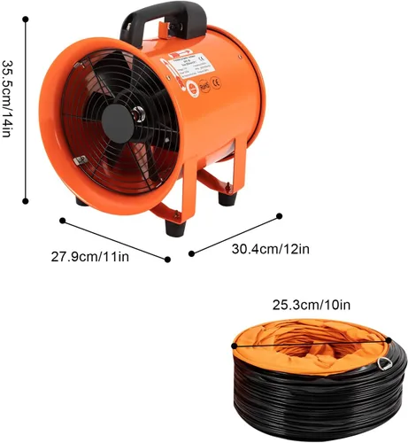 Vista 5 de Ventilador de manguera axial de escape/ventilador, 10 pulgadas, ventilador portátil 1518 CFM, soplador de alta velocidad, ventilador extractor