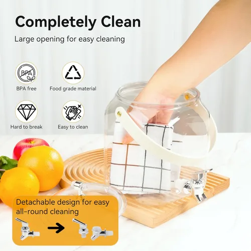 Vista 4 de Dispensador de bebidas de 1 galón, dispensador de jugos a prueba de fugas, dispensador de limonada de plástico sellado con tapas antioxidantes