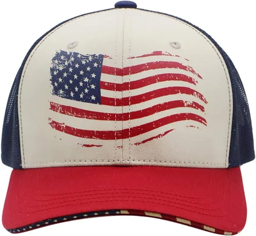 Vista 2 de Fits Y'all USA Flag Americana Structured Trucker Hat for Unisex and 3XL Oversize