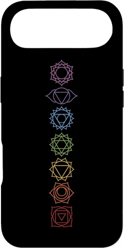 Vista 26 de Funda para iPhone 13 Pro Max, regalo espiritual Zen Rainbow Chakras alineados para amantes del yoga