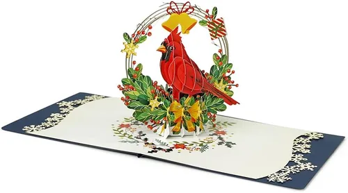 Vista 2 de CUTPOPUP - Tarjeta de felicitación con diseño de cardenal, Feliz Navidad, Navidad 3D, Año Nuevo, tarjeta de felicitación (cesta de cardenal)
